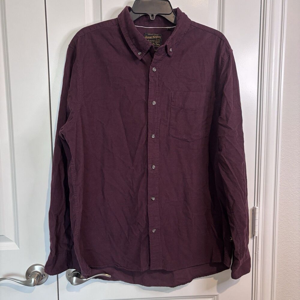 Sunrise Kingdom Corduroy Button Down Shirt Sz XL Burgundy Long Sleeve